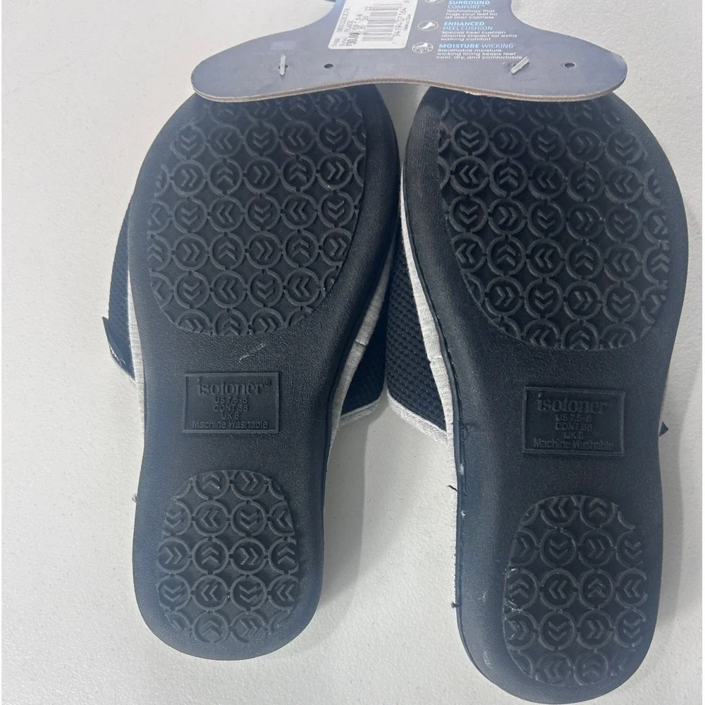 Isotoner Womens Memory Foam Slipper Slides Black Grey Size Medium 7.5-8 NEW - Picture 5 of 8